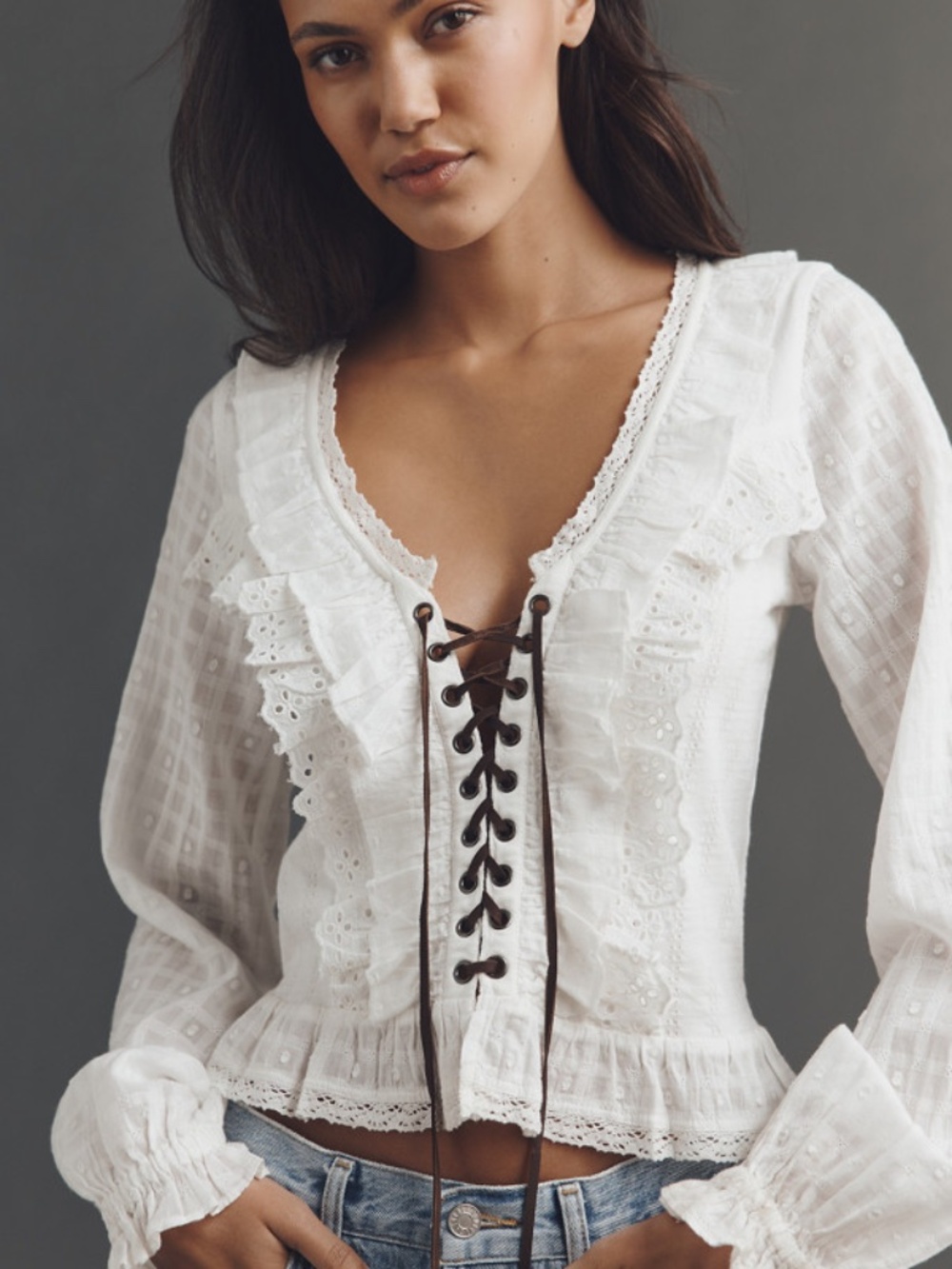 Anthropology Pilcro Eyelet Ruffle Blouse
